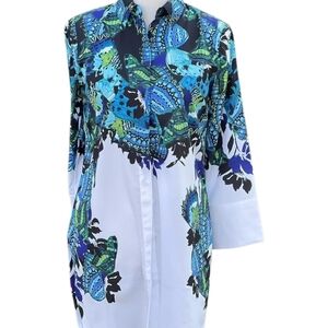 Chico's Blue Green Floral Button-Front Tunic